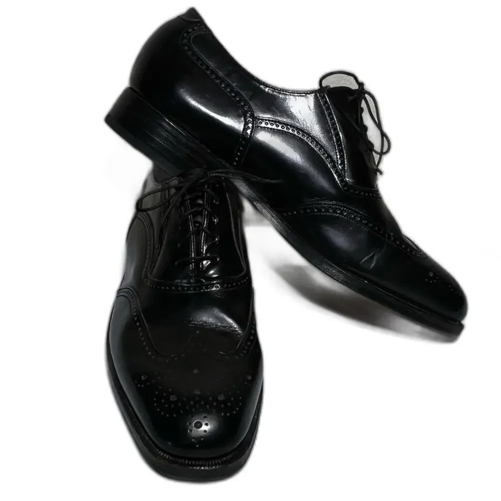 Florsheim Black Leather Wingtip Lace Up Dress Oxfords Shoes Royal Men's 8.5